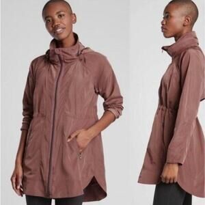 Athleta Drip Drop Jacket Windbreaker Stowaway Mauve Hooded Long